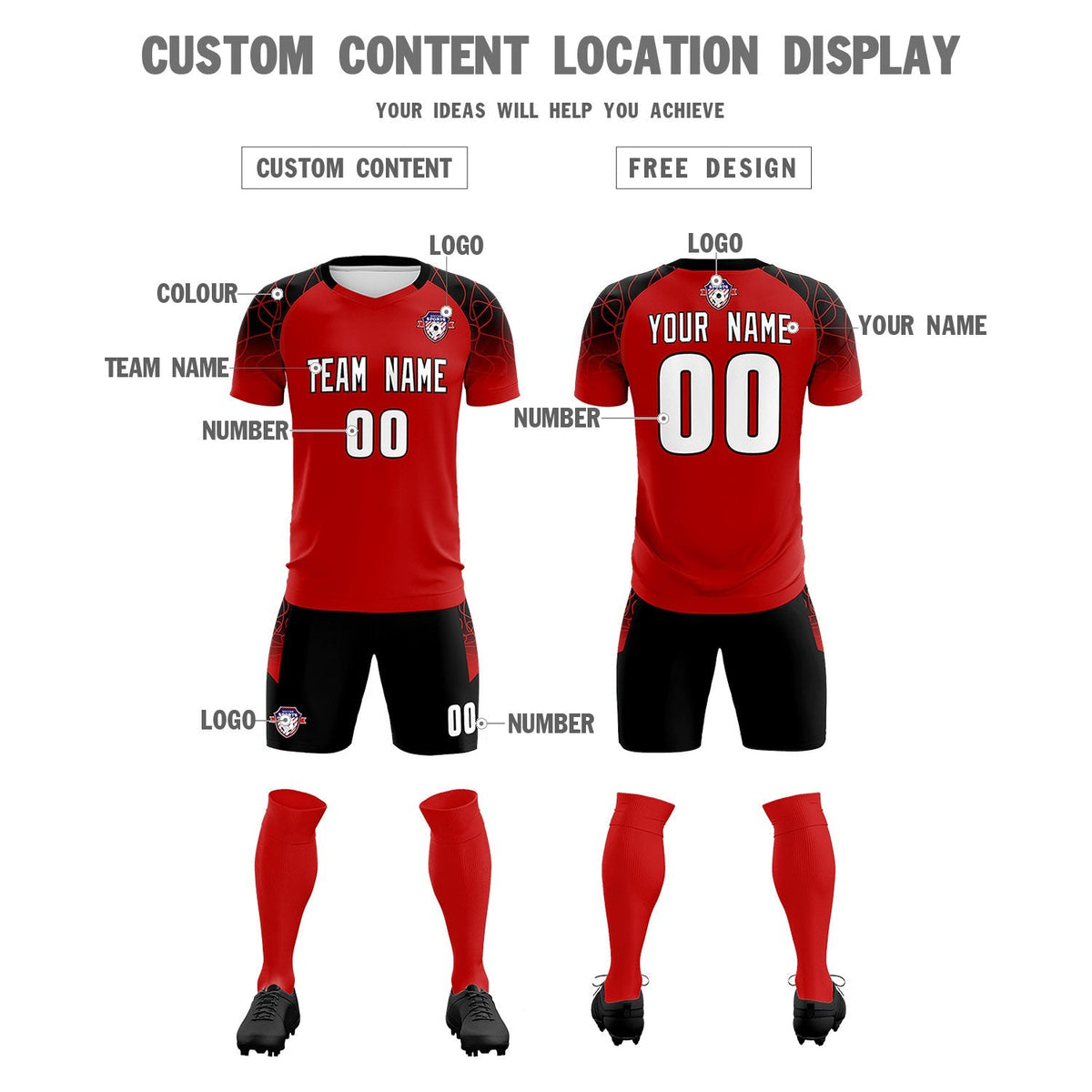 Custom Red Classic Soccer Training Sets Jersey For Adults/Kids