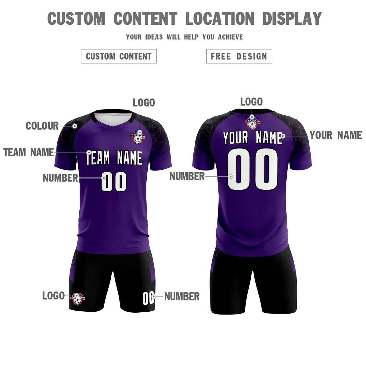 Custom Purple Classic Soccer Training Kit Jersey For Adults/Kids
