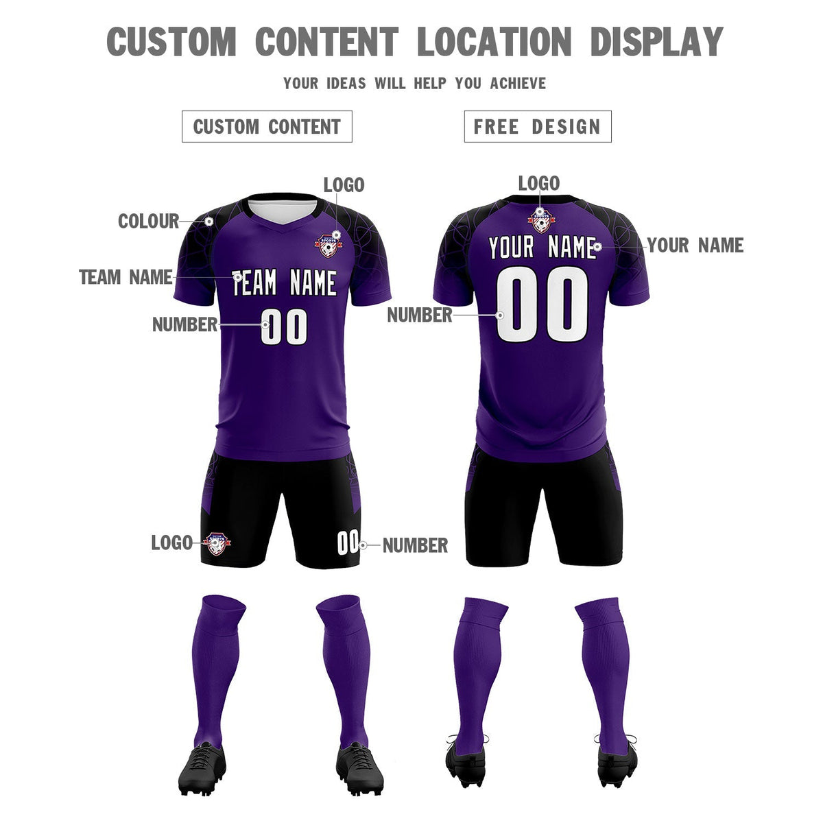 Custom Purple Classic Soccer Training Sets Jersey For Adults/Kids