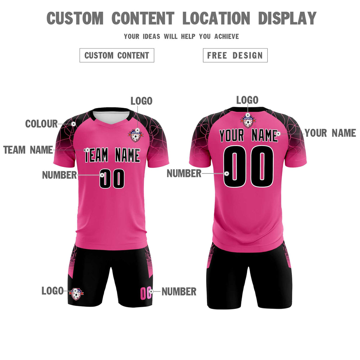 Custom Rose Red Classic Soccer Training Sets Jersey For Adults/Kids
