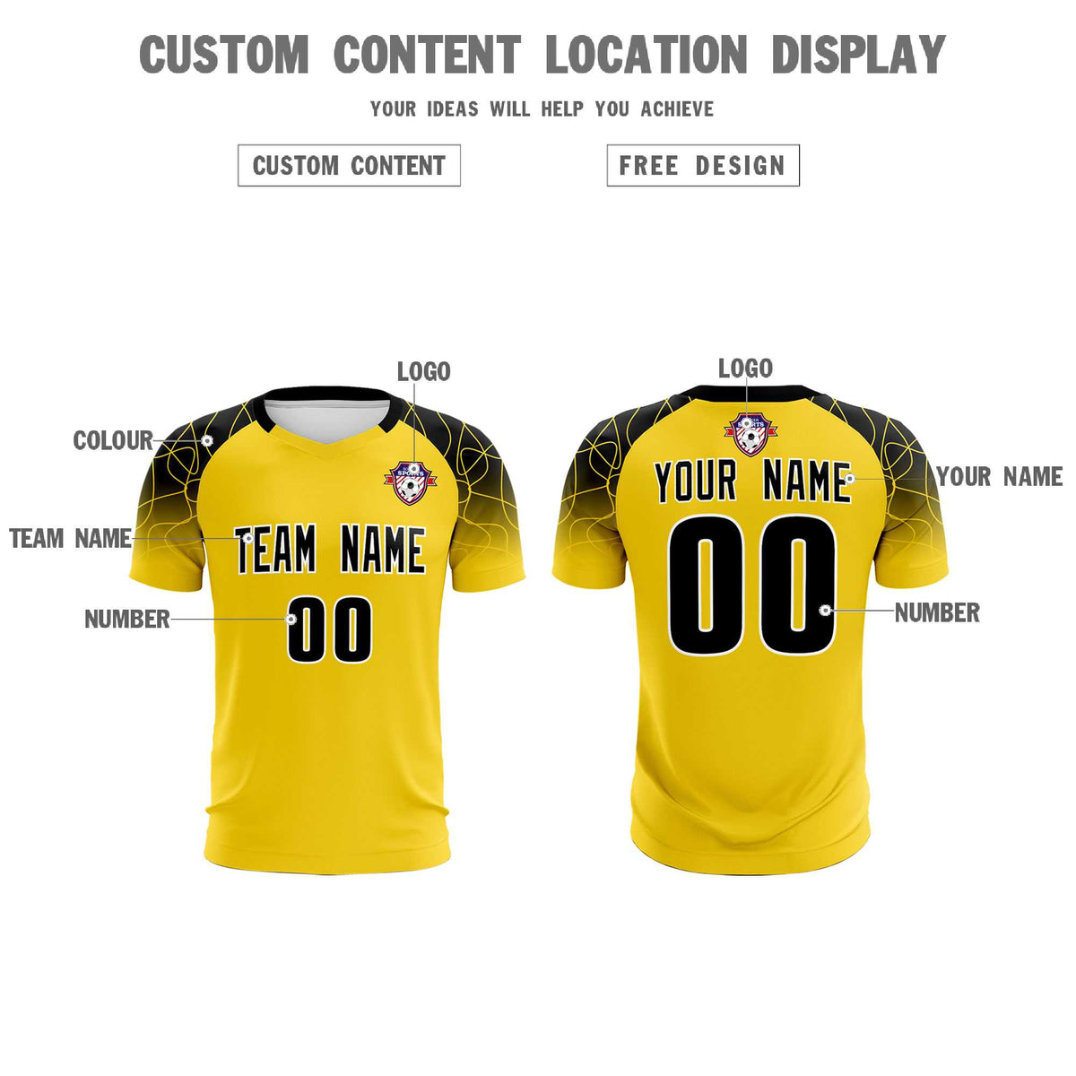 Custom Gold Classic Soccer Training Kit Jersey For Adults/Kids