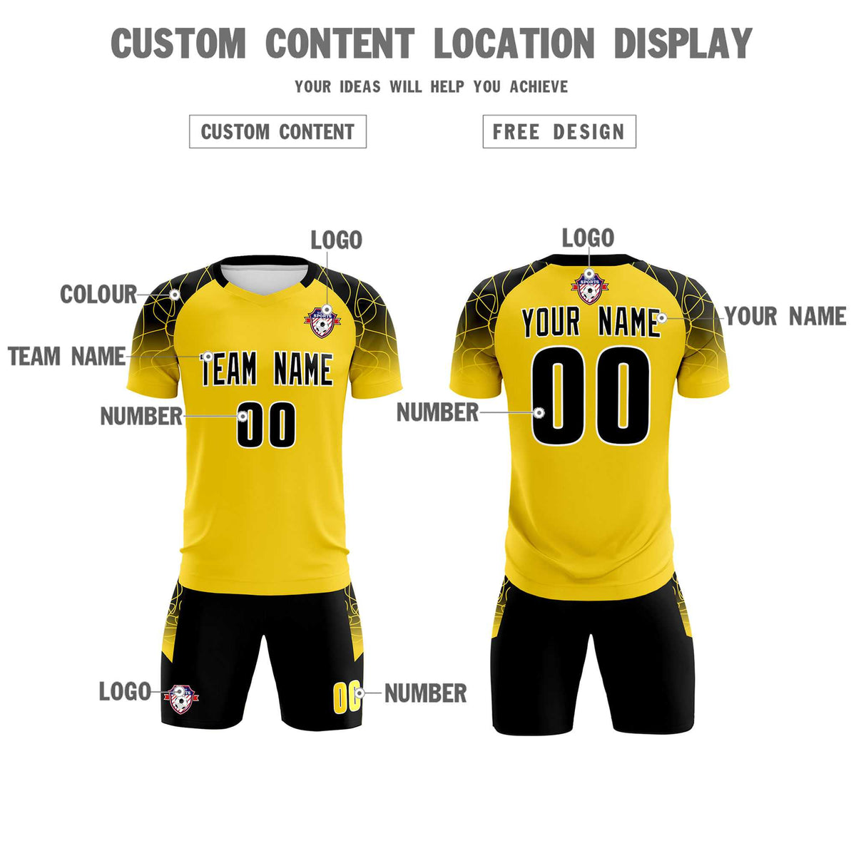 Custom Gold Classic Soccer Training Kit Jersey For Adults/Kids