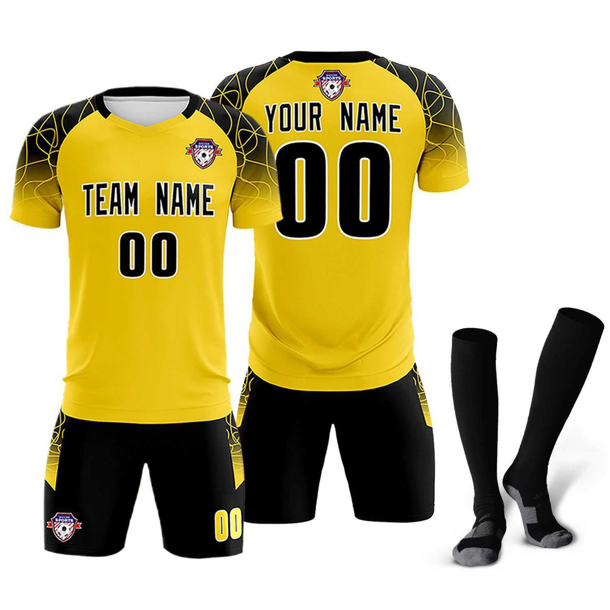 Custom Gold Classic Soccer Training Kit Jersey For Adults/Kids