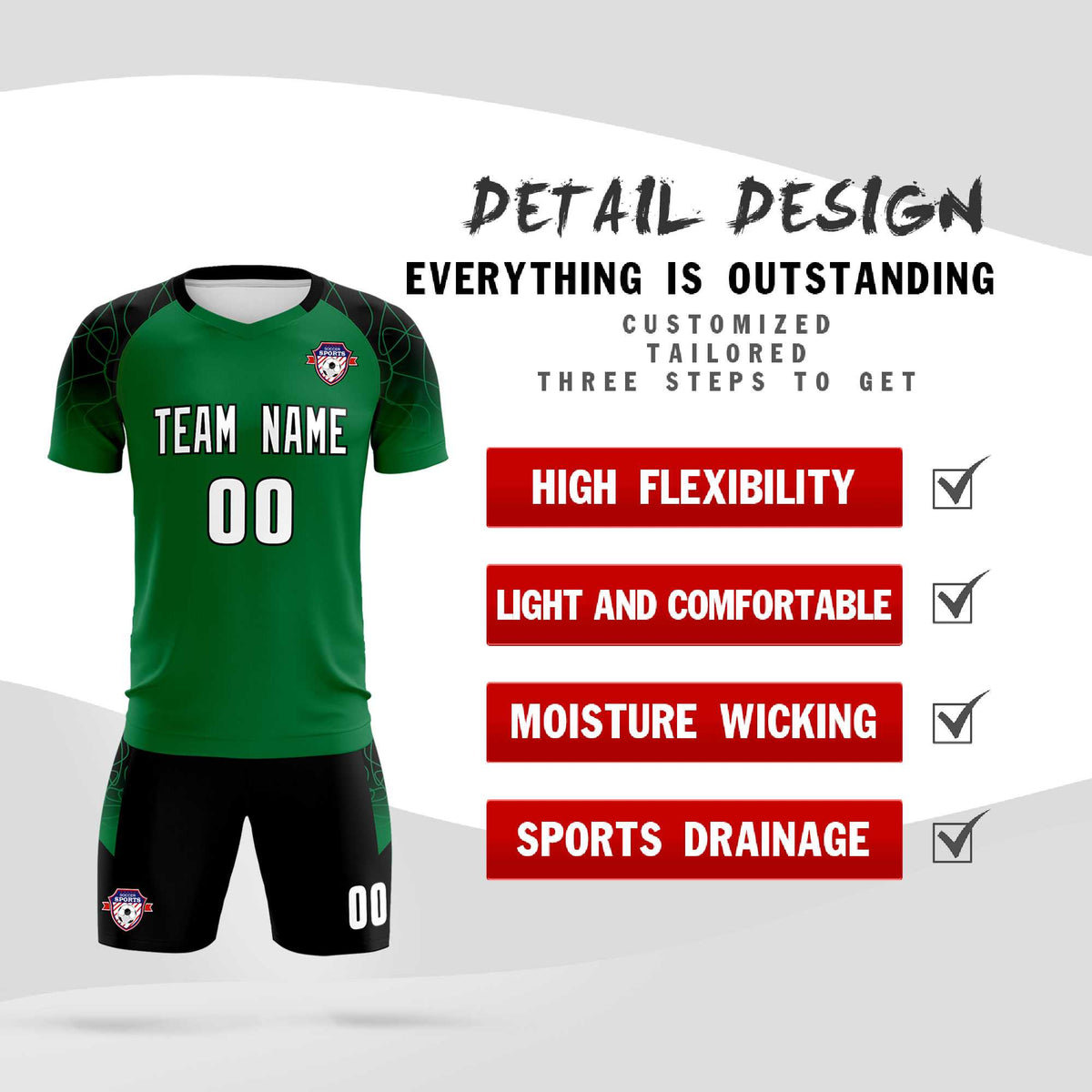 Custom Kelly Green Classic Soccer Training Sets Jersey For Adults/Kids