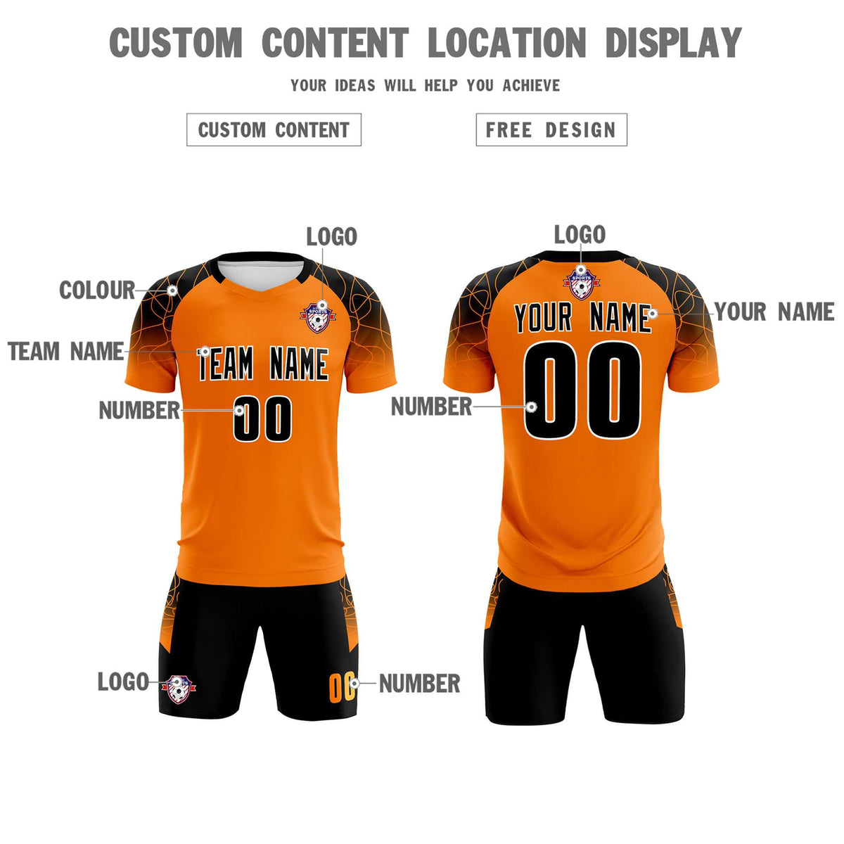 Custom Orange Classic Soccer Training Sets Jersey For Adults/Kids