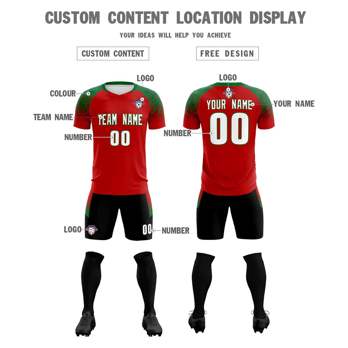 Custom Red Classic Soccer Training Sets Jersey For Adults/Kids