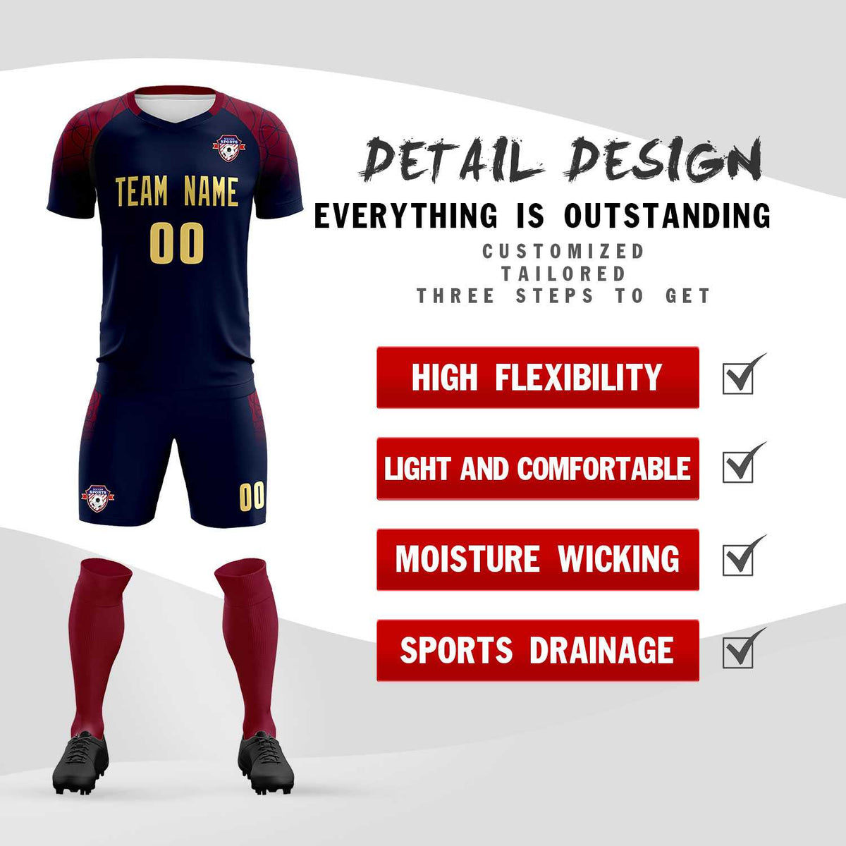 Custom Navy Classic Soccer Training Kit Jersey For Adults/Kids