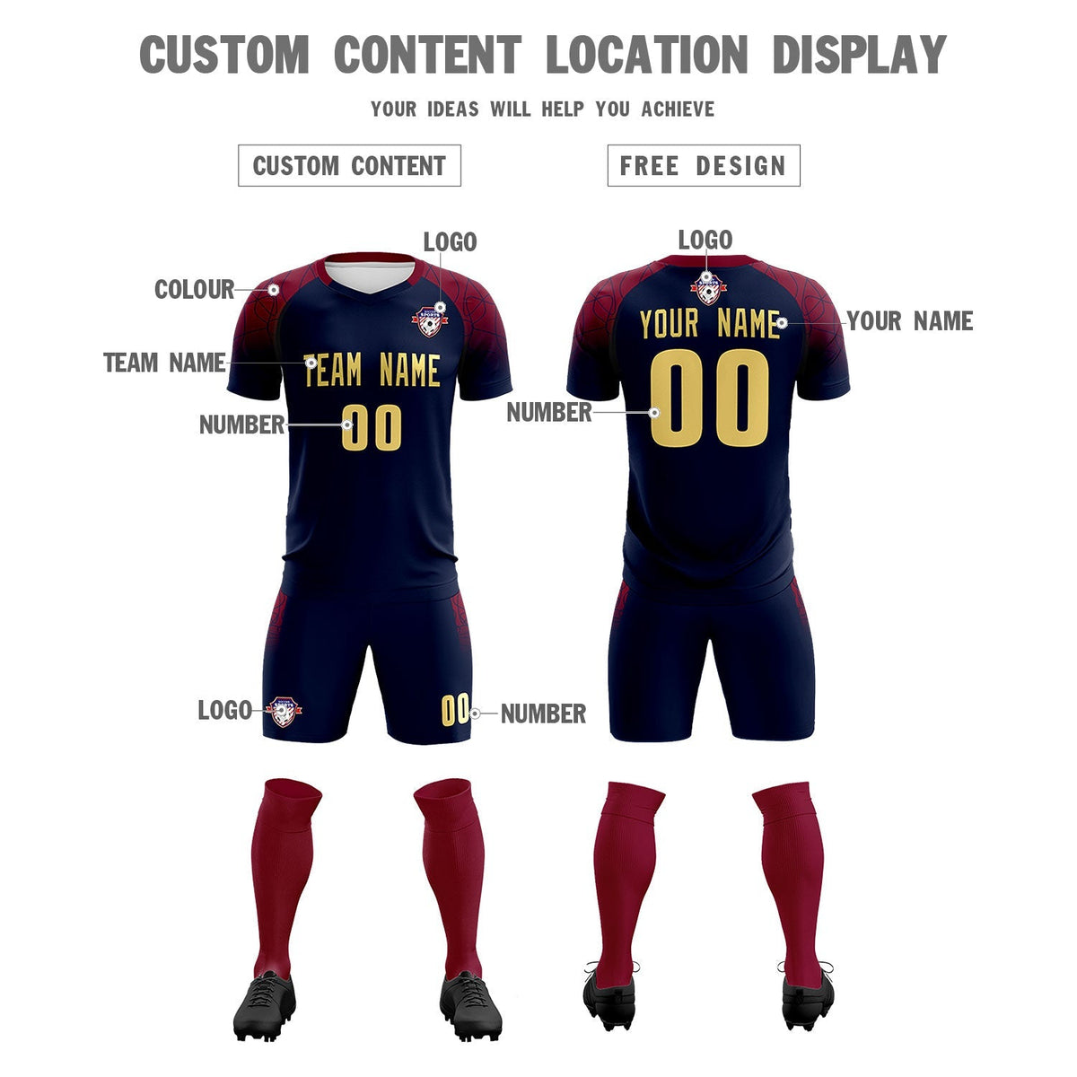 Custom Navy Classic Soccer Training Kit Jersey For Adults/Kids