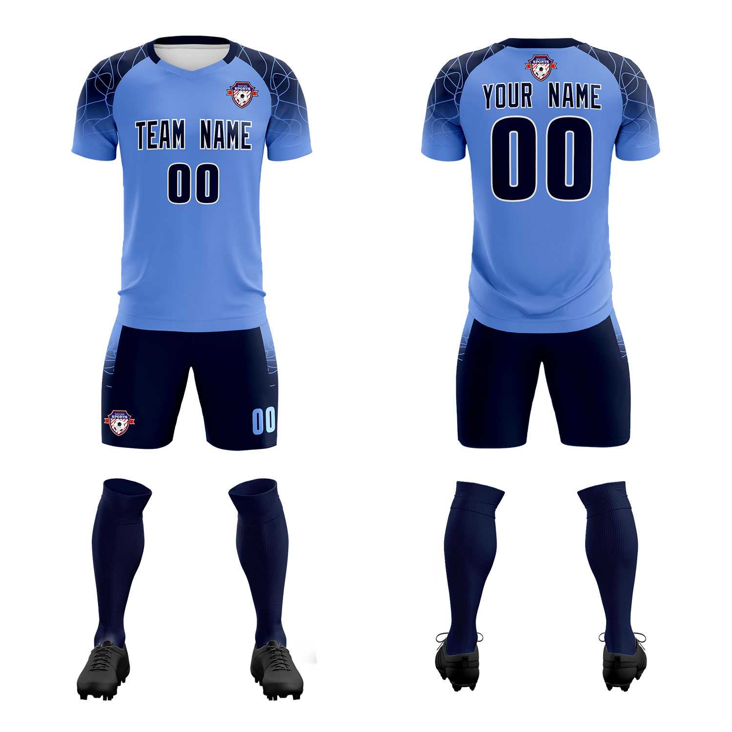 Custom Light Blue Classic Soccer Training Sets Jersey For Adults/Kids