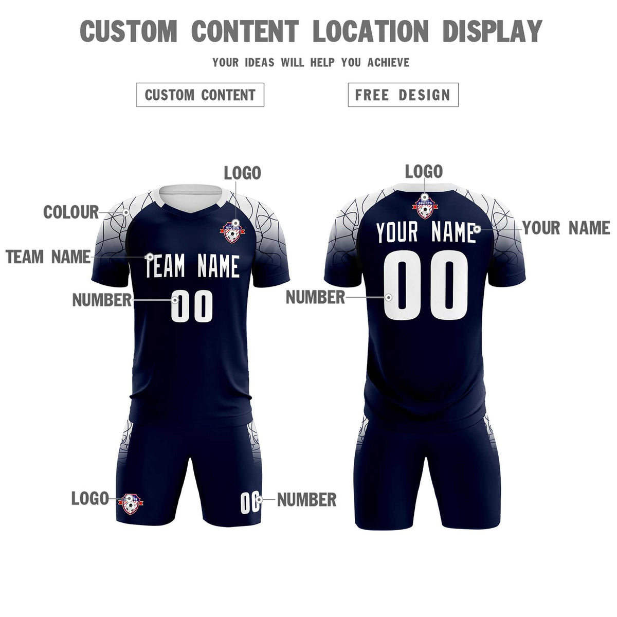 Custom Navy Classic Soccer Training Kit Jersey For Adults/Kids