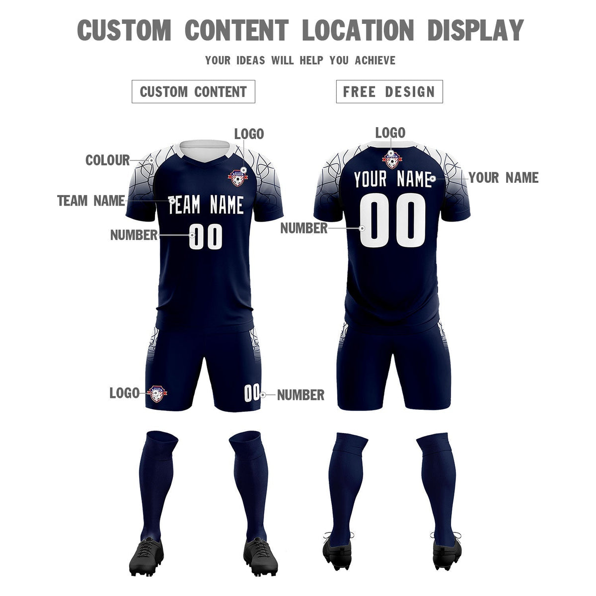 Custom Navy Classic Soccer Training Kit Jersey For Adults/Kids
