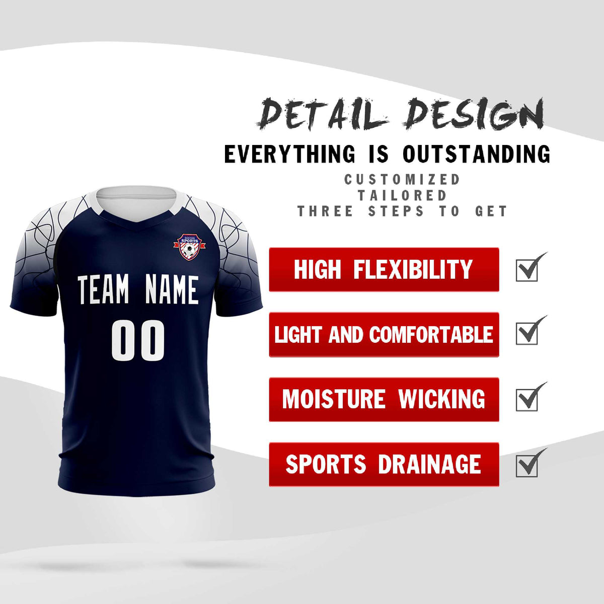 Custom Navy Classic Soccer Training Kit Jersey For Adults/Kids
