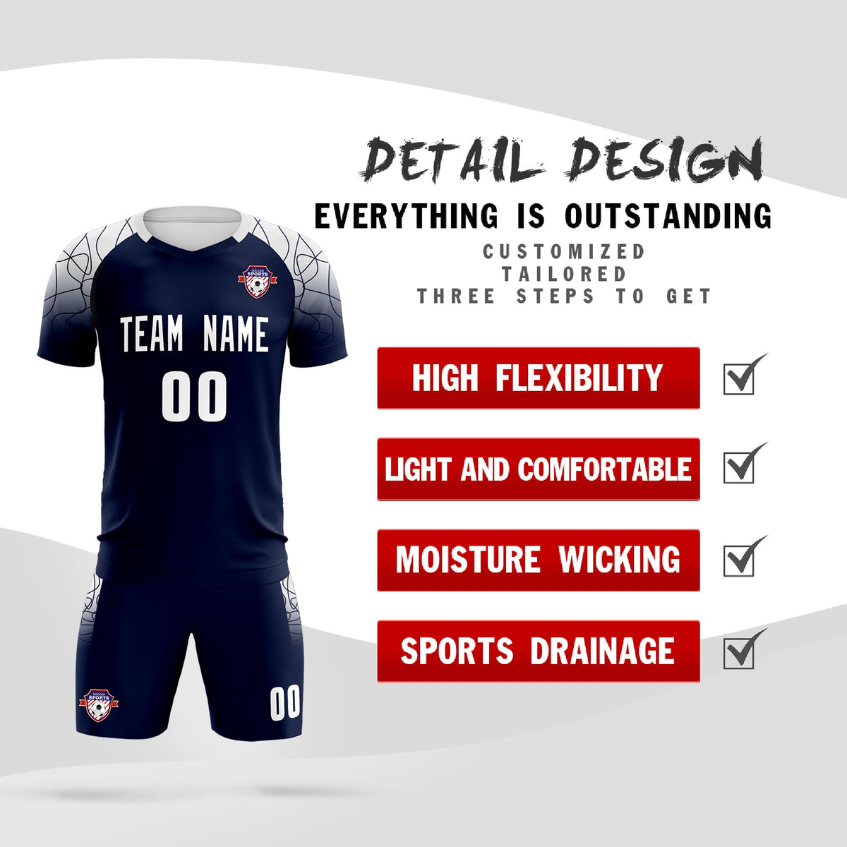 Custom Navy Classic Soccer Training Kit Jersey For Adults/Kids