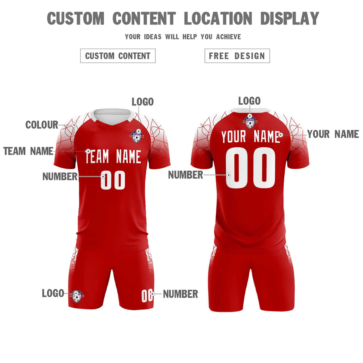 Custom Red Classic Soccer Training Sets Jersey For Adults/Kids