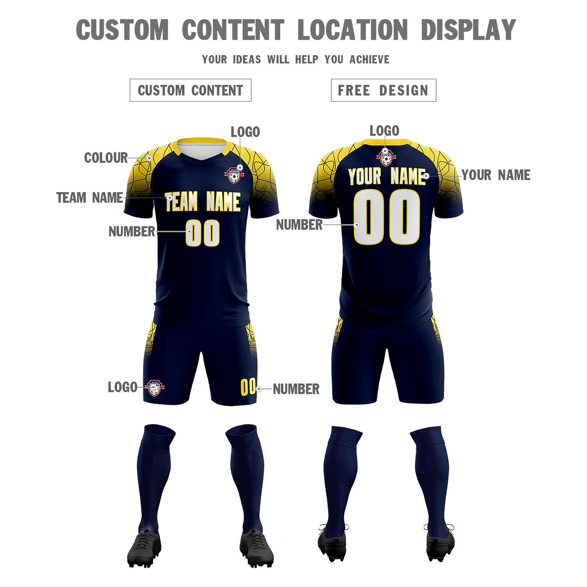 Custom Navy Classic Soccer Training Kit Jersey For Adults/Kids
