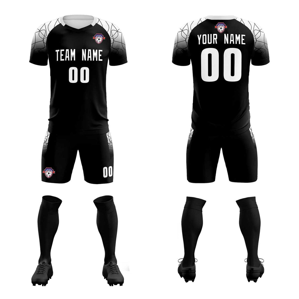 Custom Black Classic Soccer Training Kit Jersey For Adults/Kids