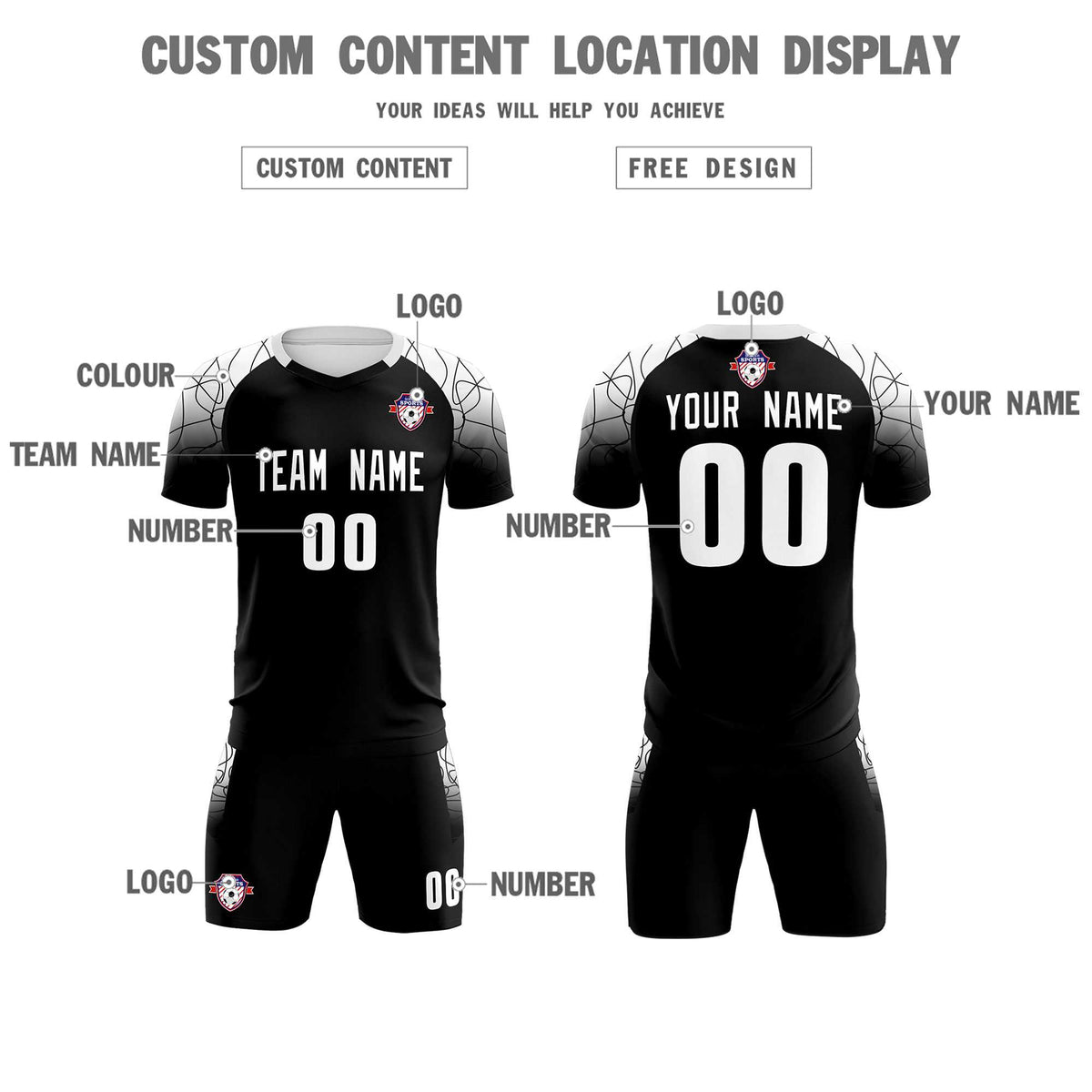 Custom Black Classic Soccer Training Kit Jersey For Adults/Kids