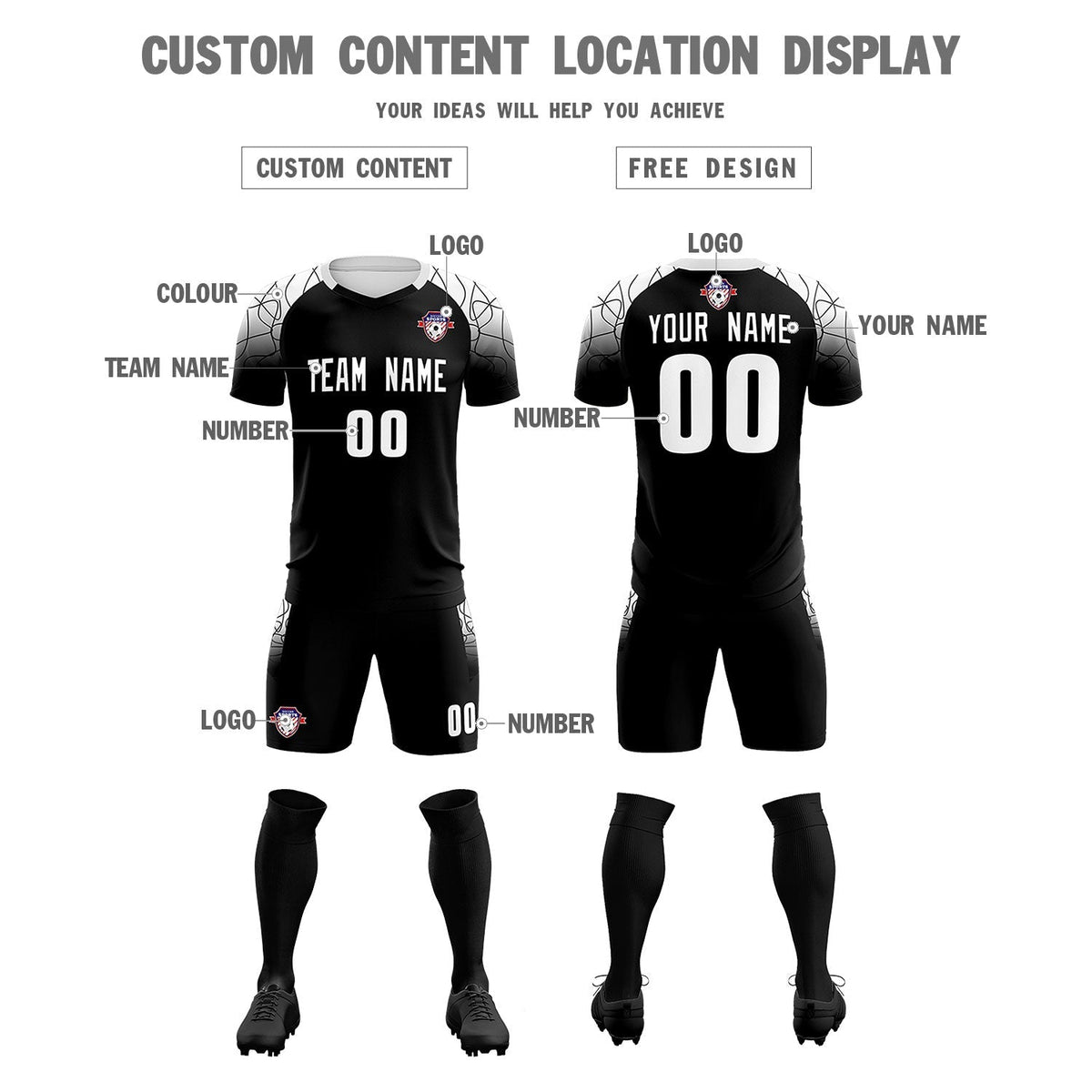 Custom Black Classic Soccer Training Sets Jersey For Adults/Kids