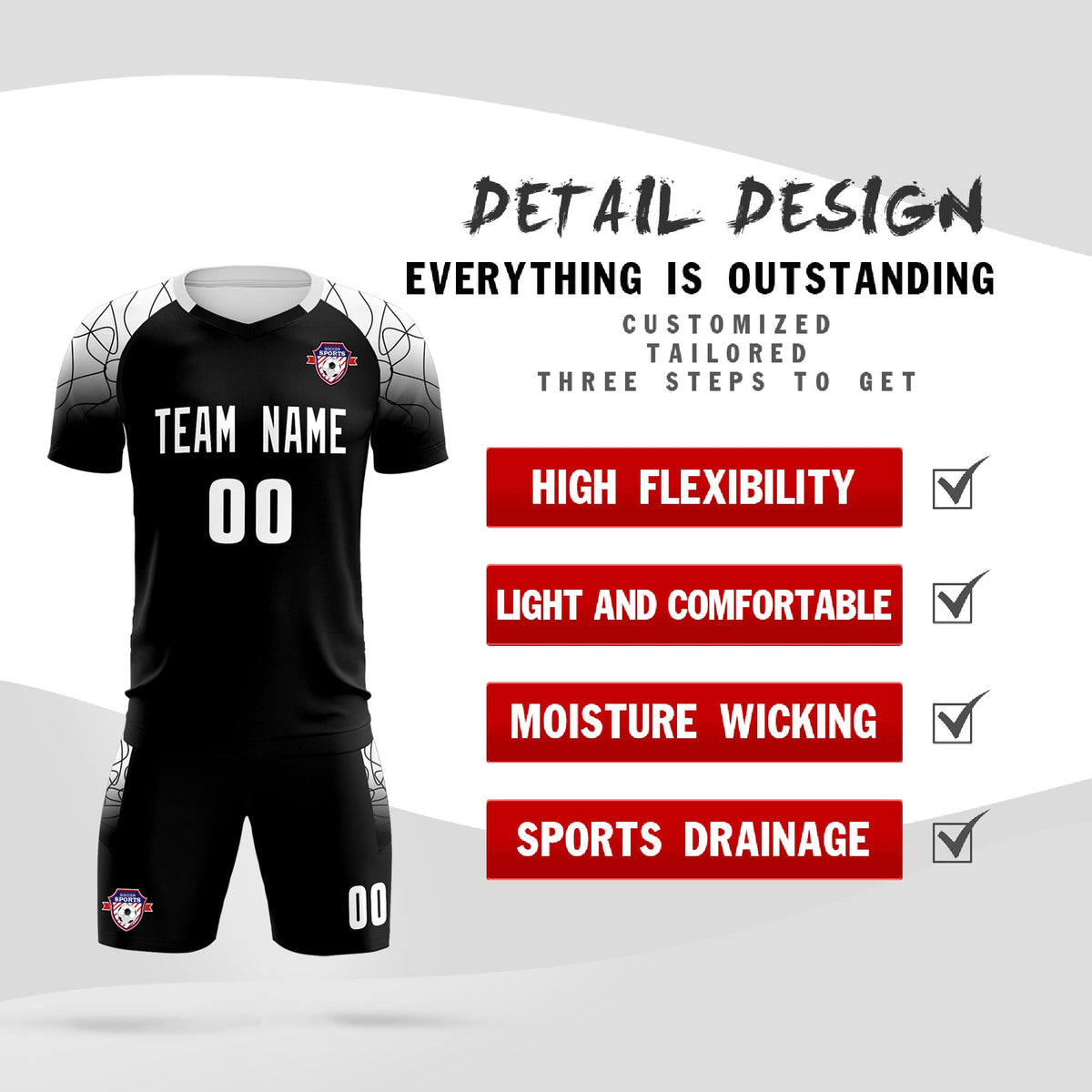 Custom Black Classic Soccer Training Kit Jersey For Adults/Kids