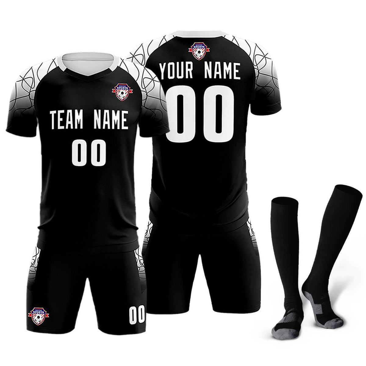 Custom Black Classic Soccer Training Kit Jersey For Adults/Kids