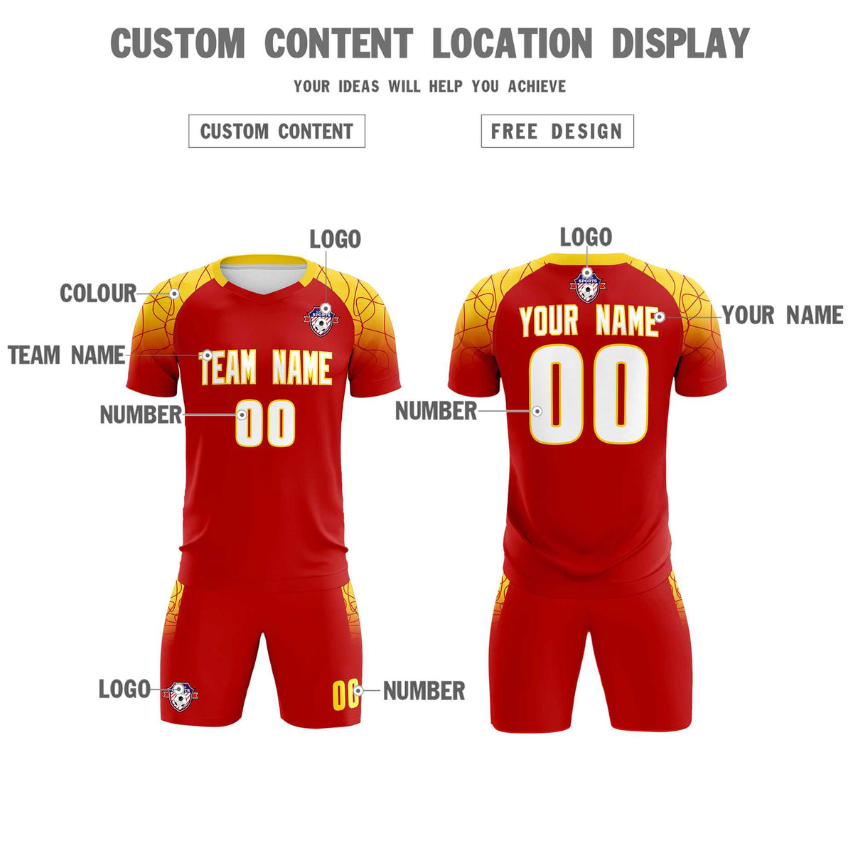 Custom Red Classic Soccer Training Sets Jersey For Adults/Kids