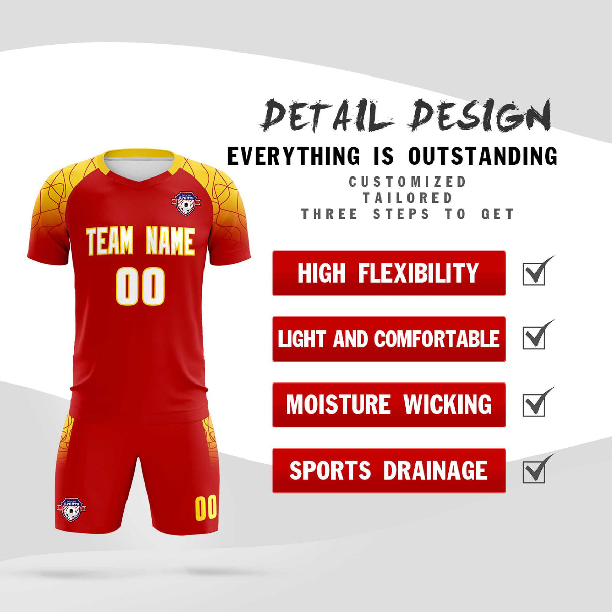 Custom Red Classic Soccer Training Sets Jersey For Adults/Kids