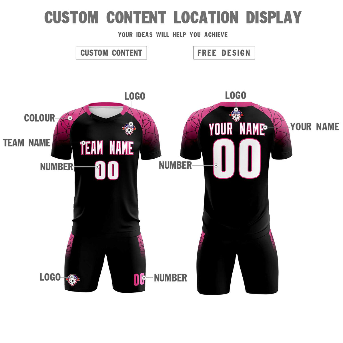Custom Black Classic Soccer Training Kit Jersey For Adults/Kids