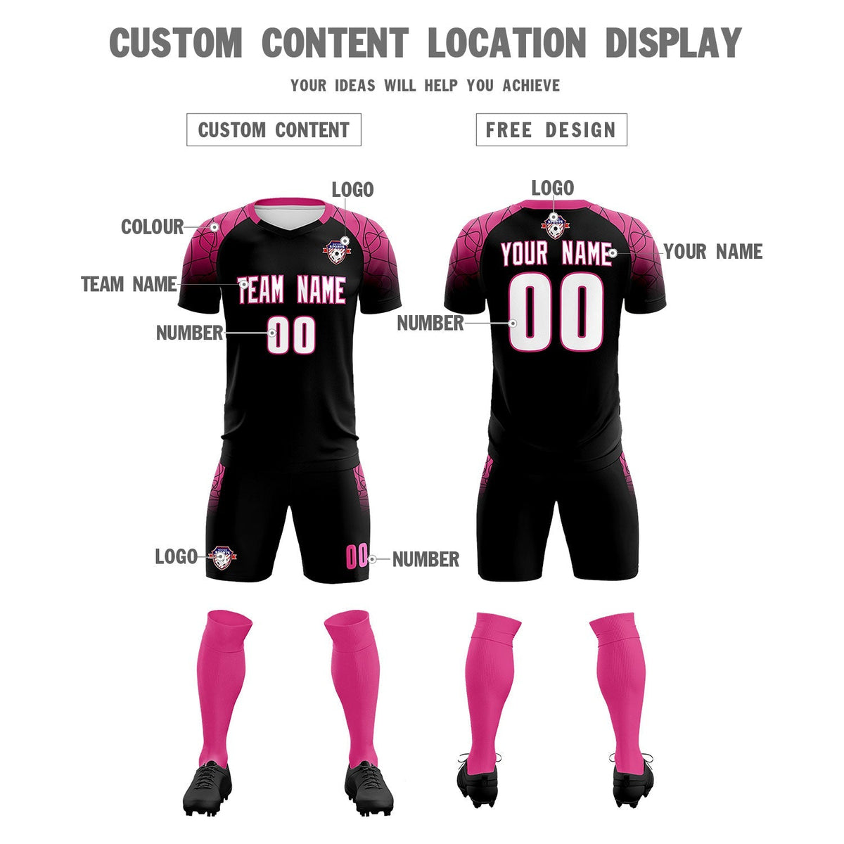 Custom Black Classic Soccer Training Kit Jersey For Adults/Kids