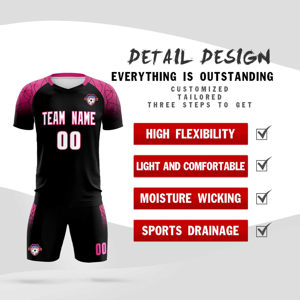 Custom Black Classic Soccer Training Kit Jersey For Adults/Kids