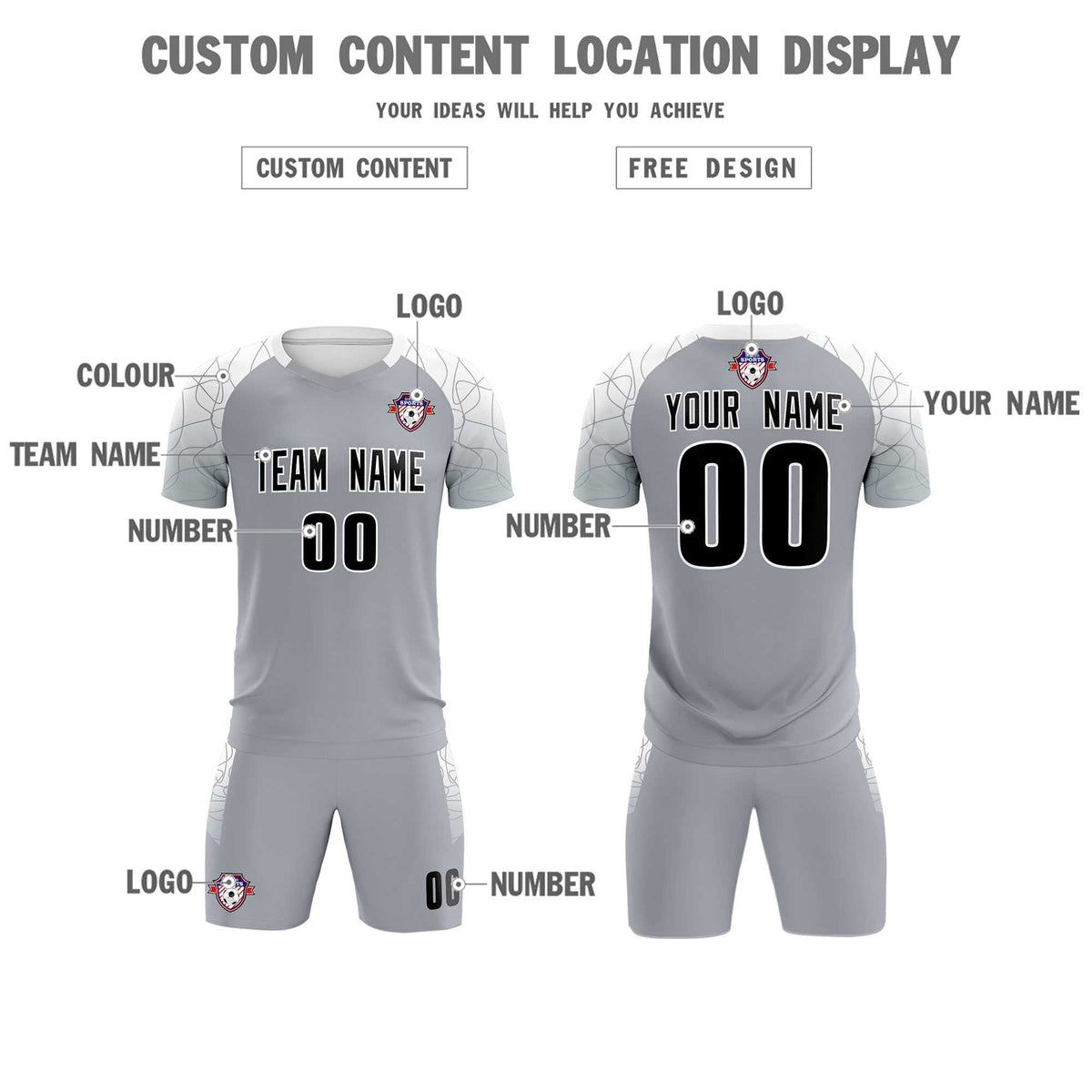 Custom Silver Classic Soccer Training Sets Jersey For Adults/Kids
