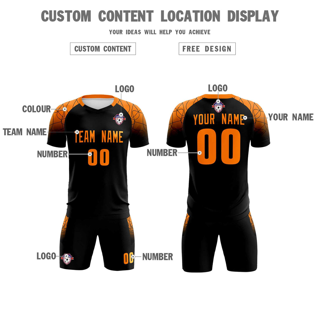 Custom Black Classic Soccer Training Kit Jersey For Adults/Kids