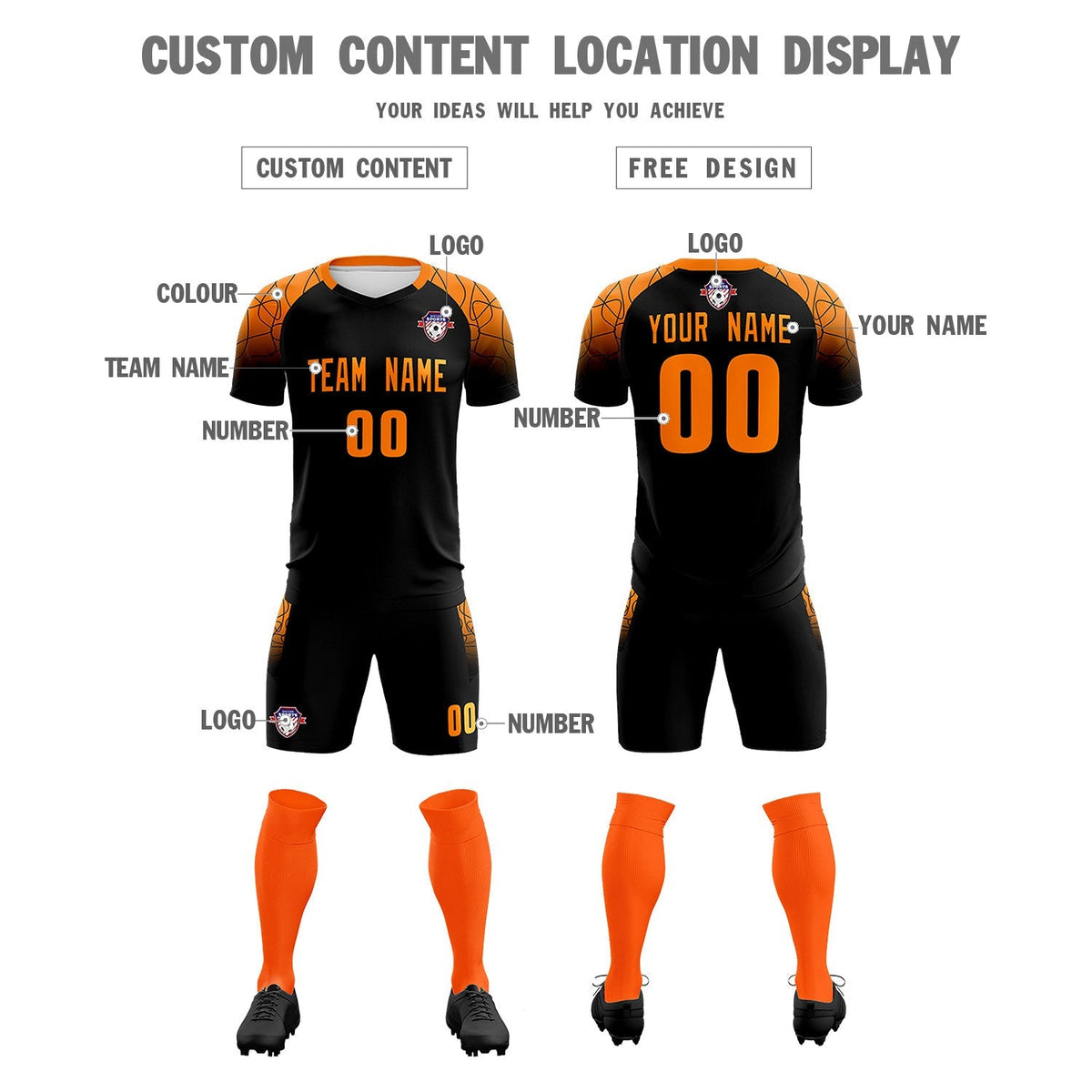 Custom Black Classic Soccer Training Kit Jersey For Adults/Kids