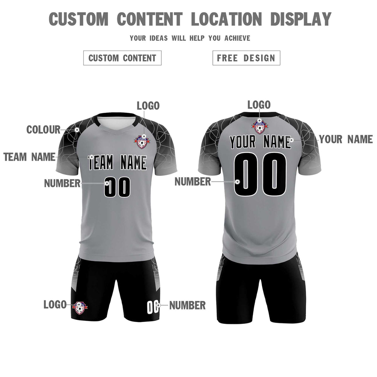 Custom Silver Classic Soccer Training Sets Jersey For Adults/Kids