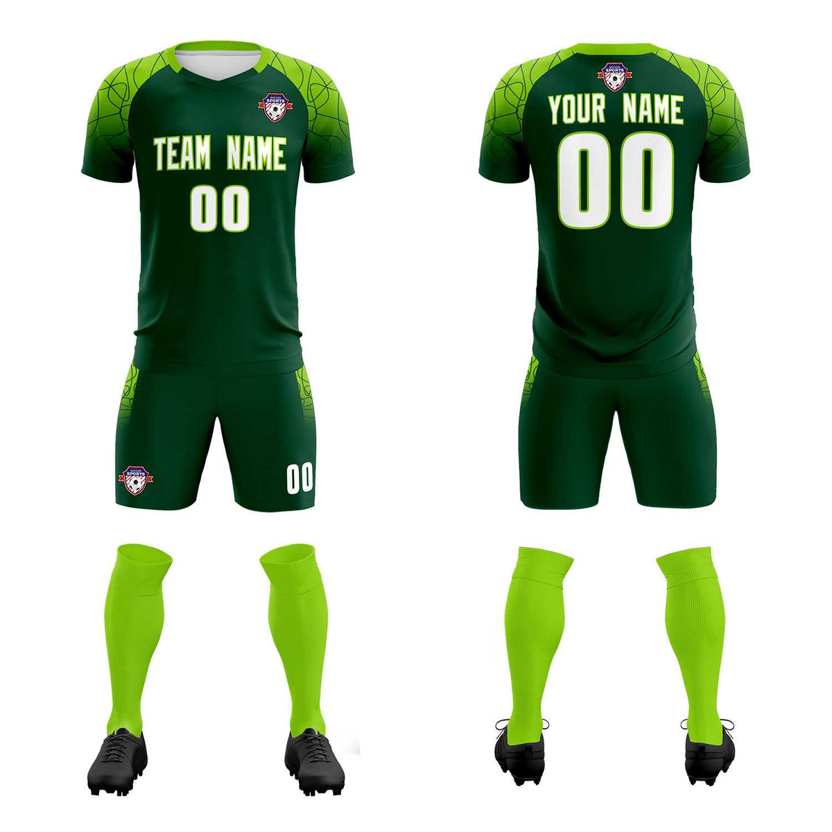Custom Green Classic Soccer Training Kit Jersey For Adults/Kids