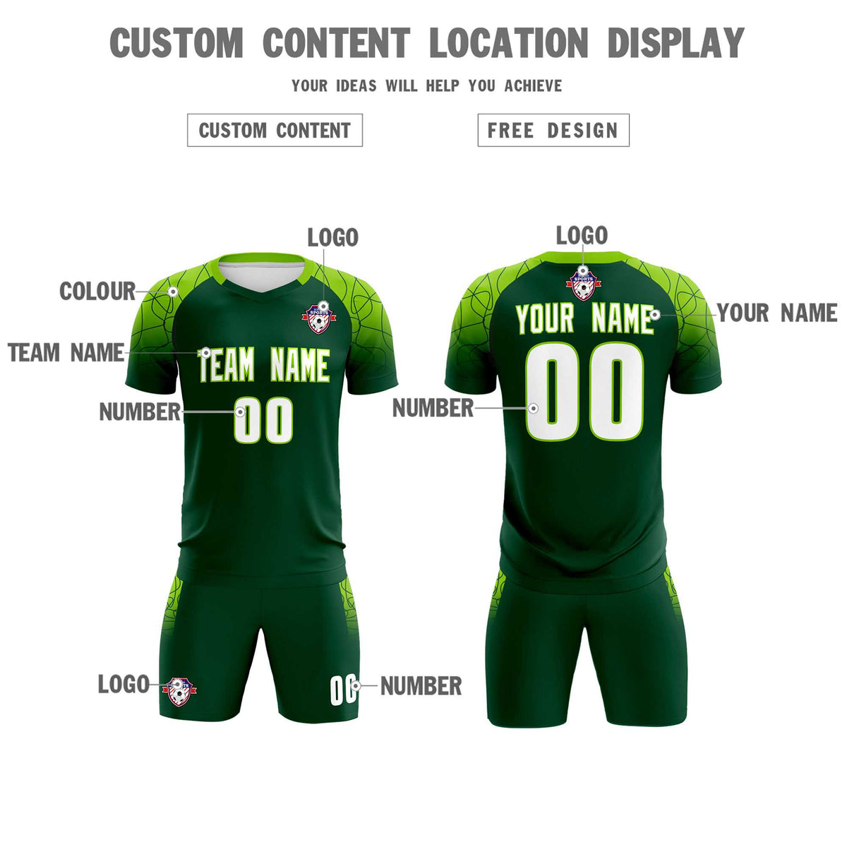 Custom Green Classic Soccer Training Kit Jersey For Adults/Kids