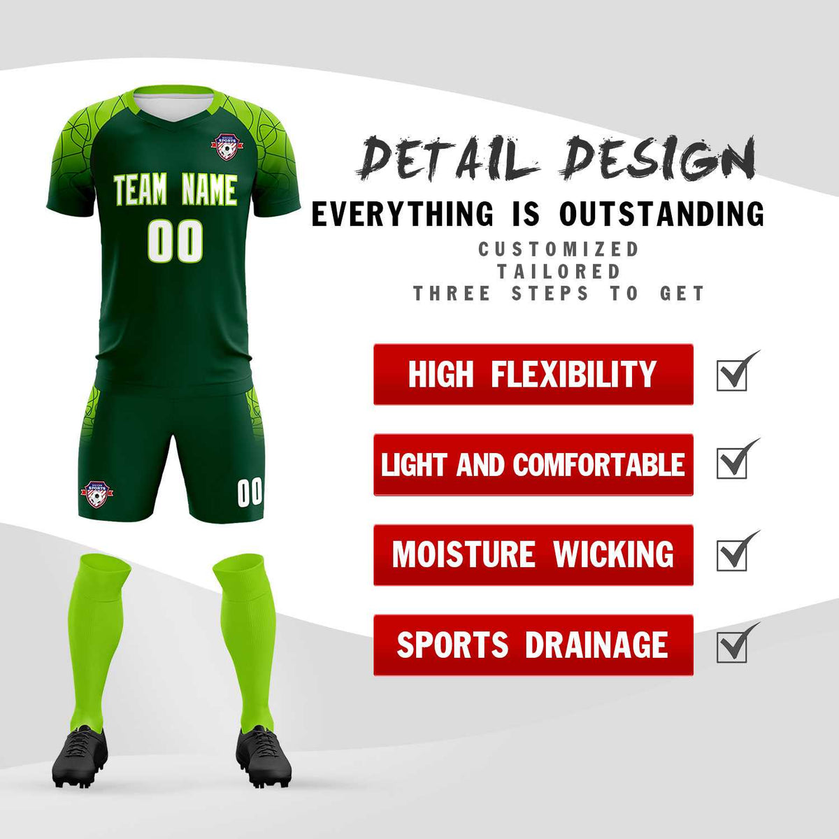 Custom Green Classic Soccer Training Kit Jersey For Adults/Kids