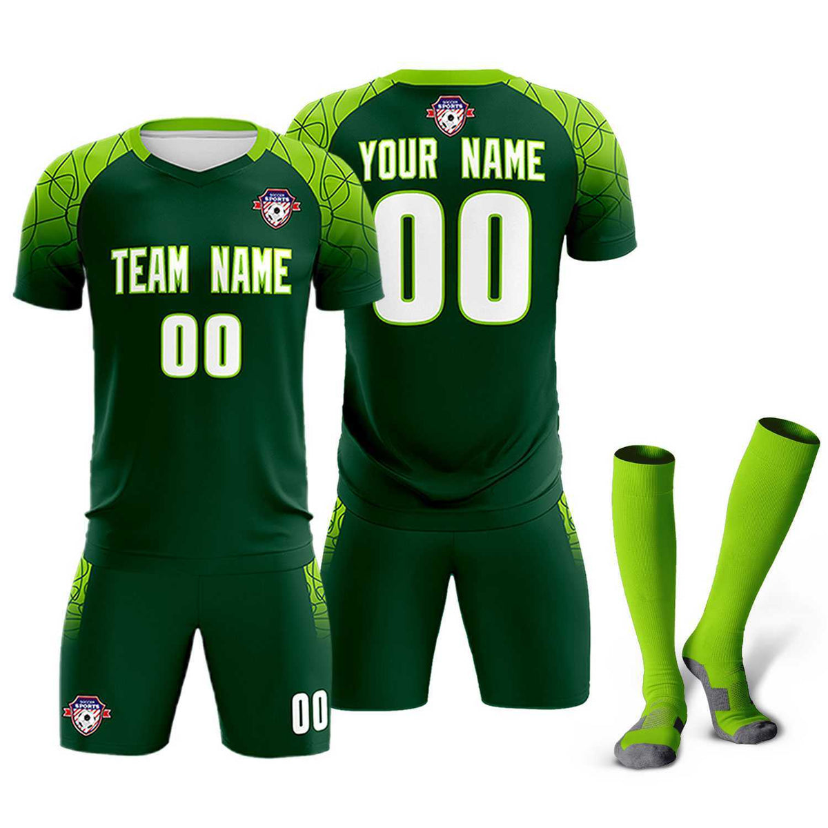 Custom Green Classic Soccer Training Kit Jersey For Adults/Kids