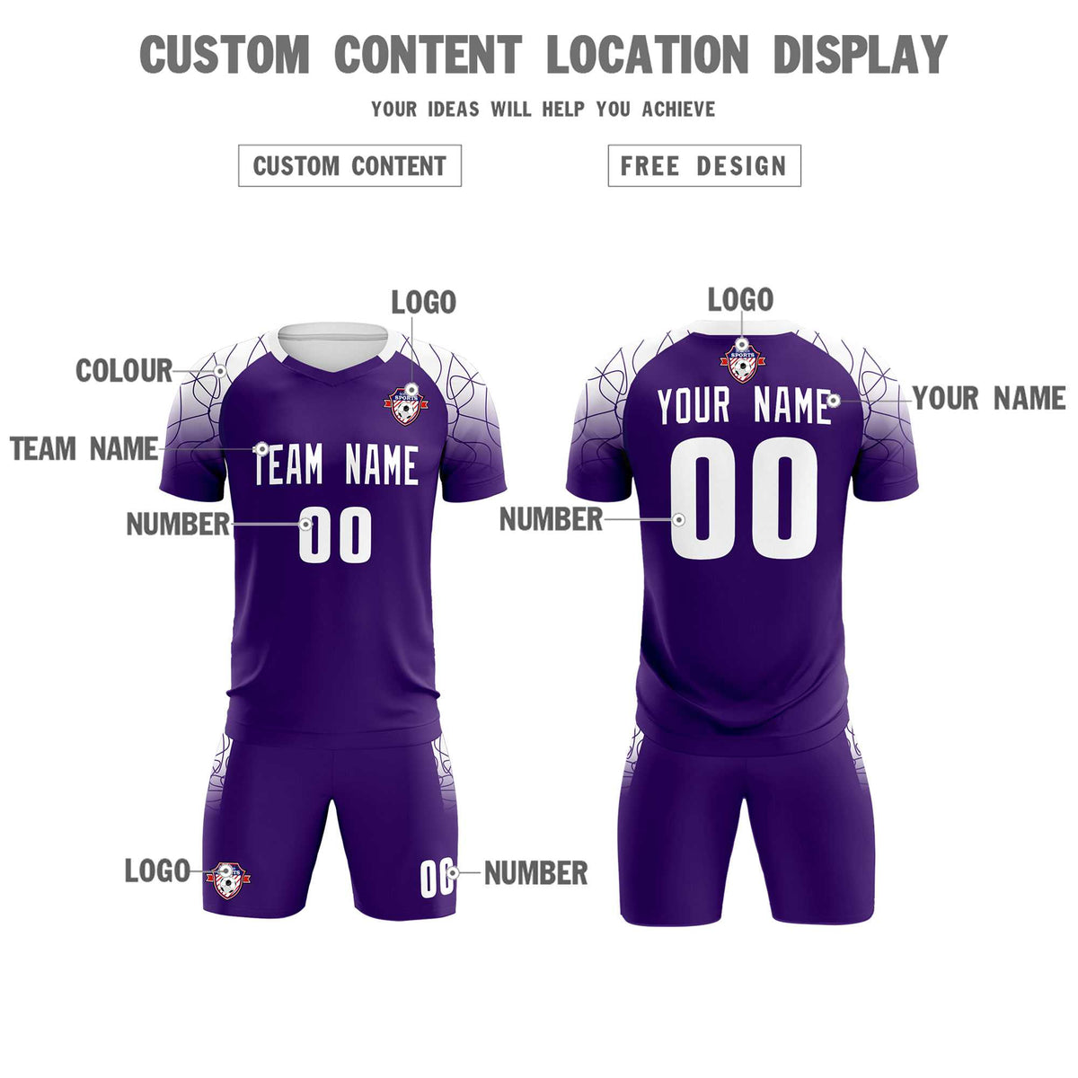 Custom Purple Classic Soccer Training Kit Jersey For Adults/Kids