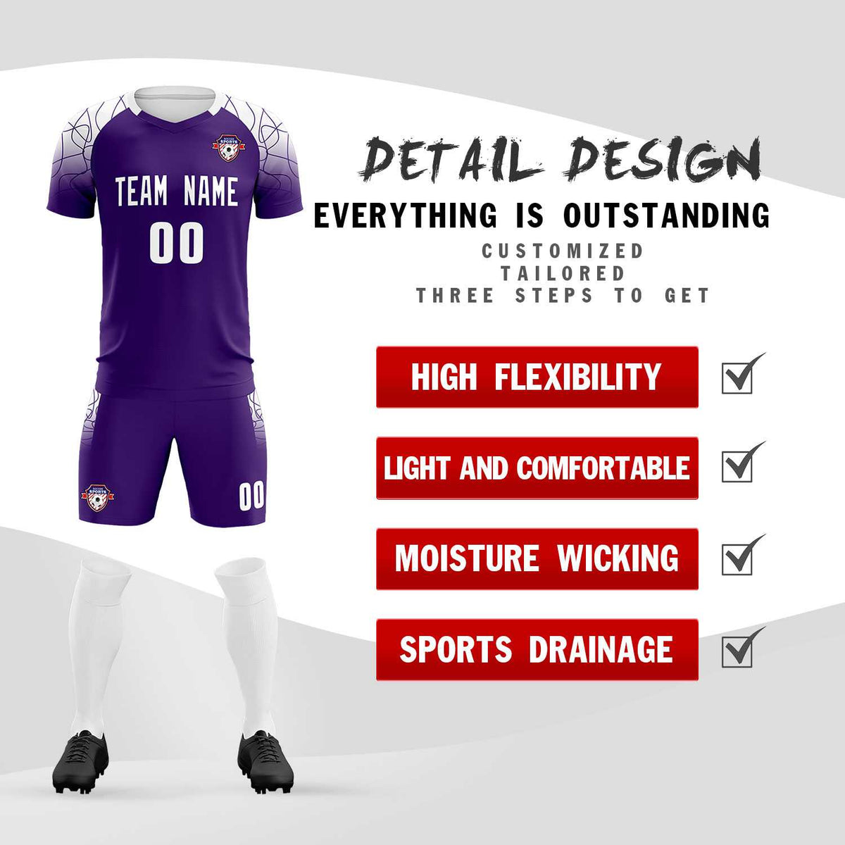 Custom Purple Classic Soccer Training Kit Jersey For Adults/Kids