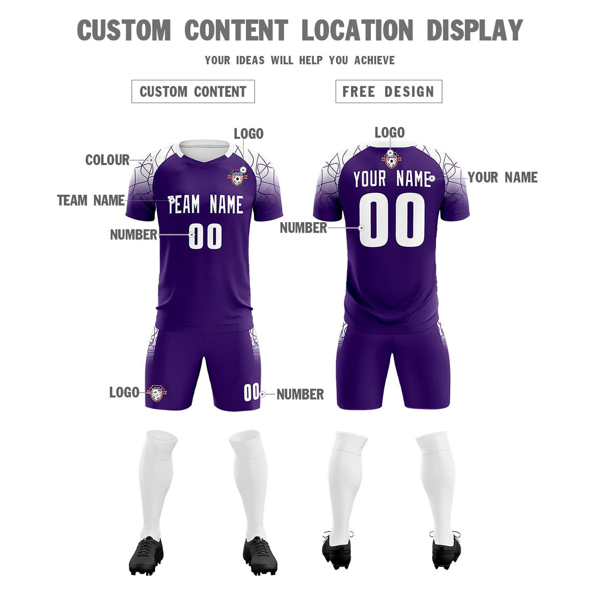 Custom Purple Classic Soccer Training Kit Jersey For Adults/Kids