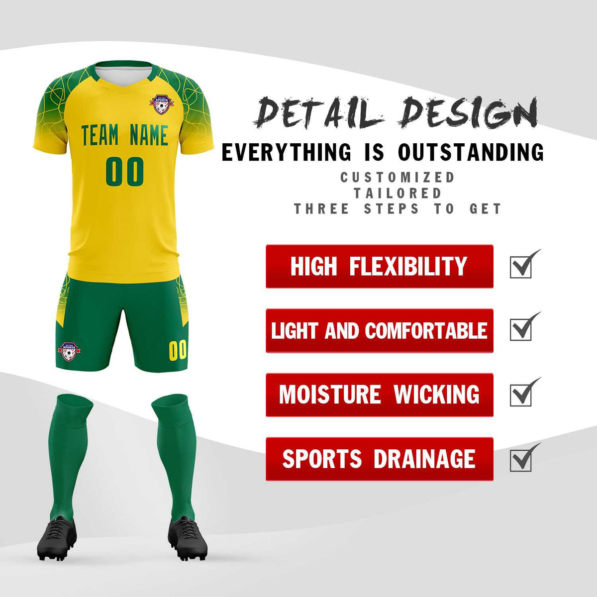 Custom Gold Classic Soccer Training Sets Jersey For Adults/Kids
