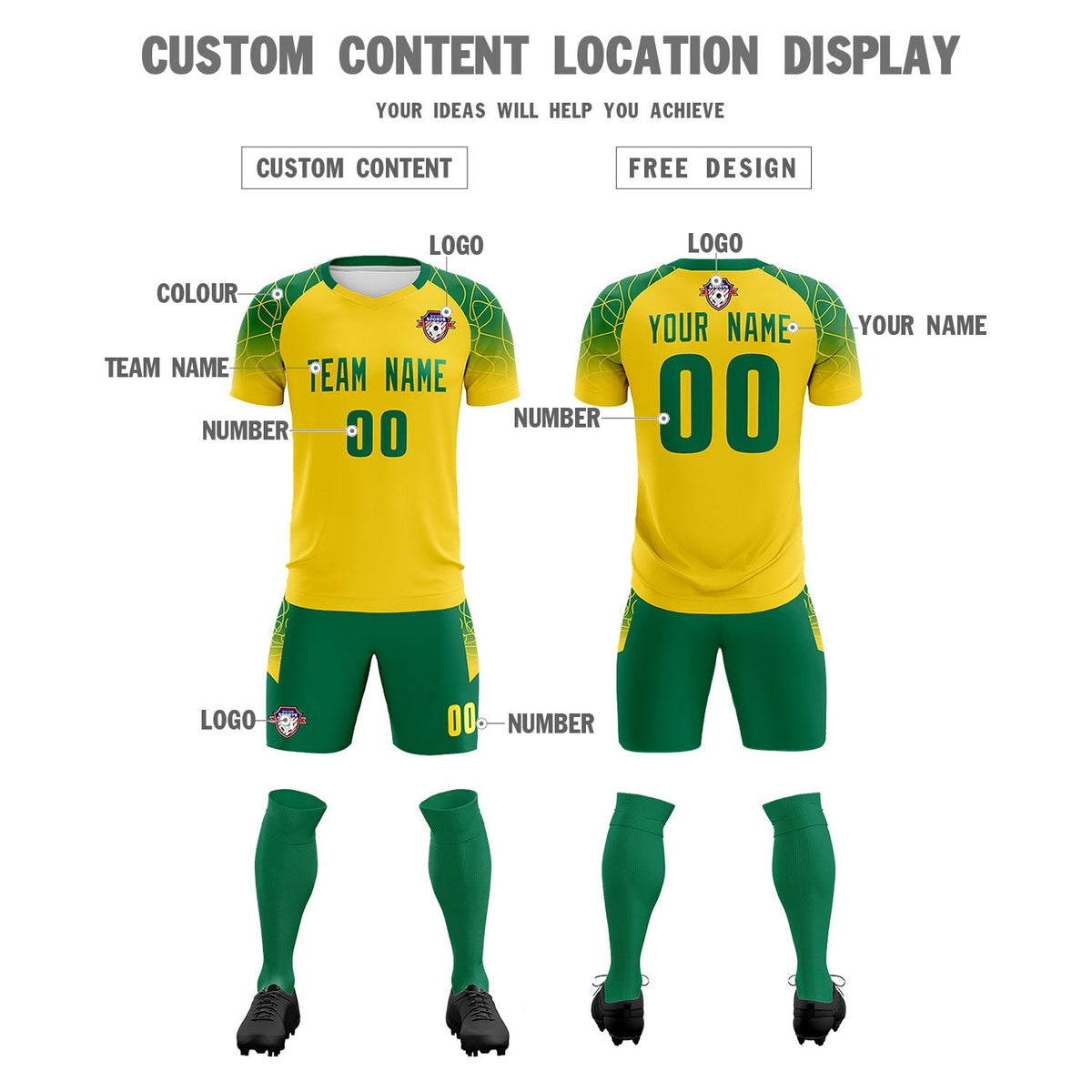 Custom Gold Classic Soccer Training Kit Jersey For Adults/Kids