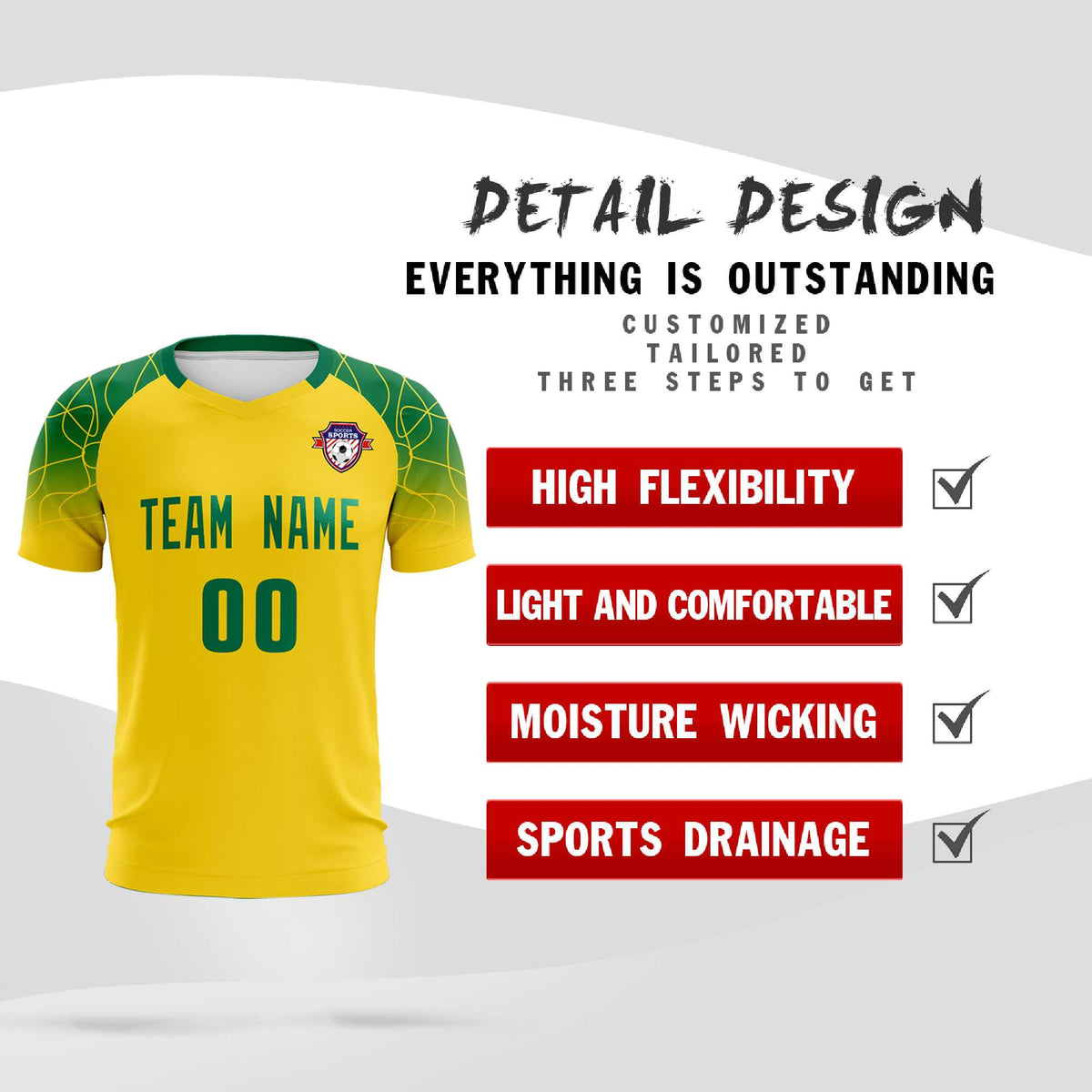 Custom Gold Classic Soccer Training Kit Jersey For Adults/Kids