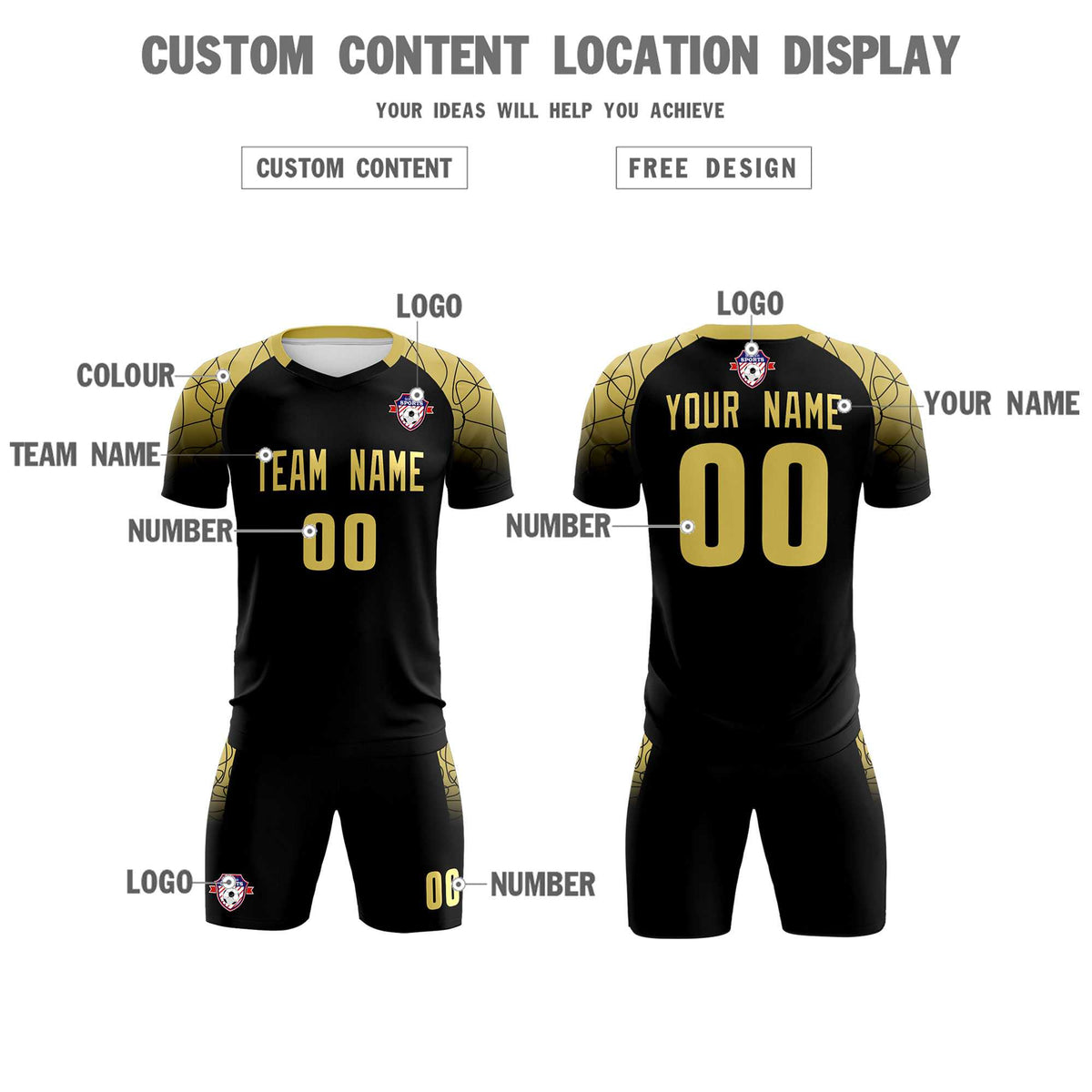 Custom Black Classic Soccer Training Kit Jersey For Adults/Kids