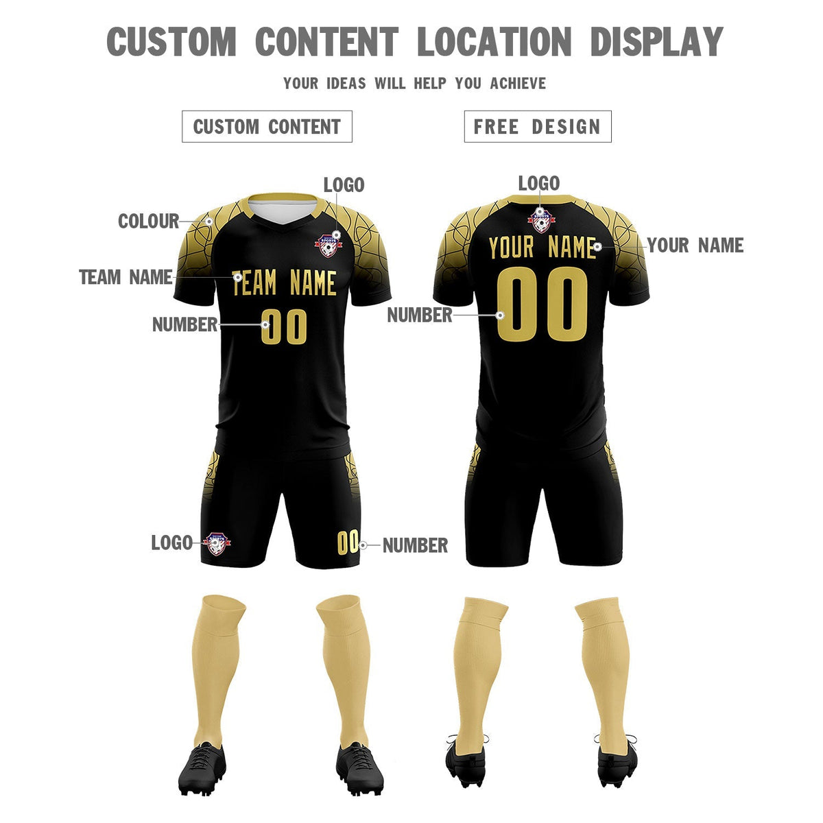 Custom Black Classic Soccer Training Kit Jersey For Adults/Kids