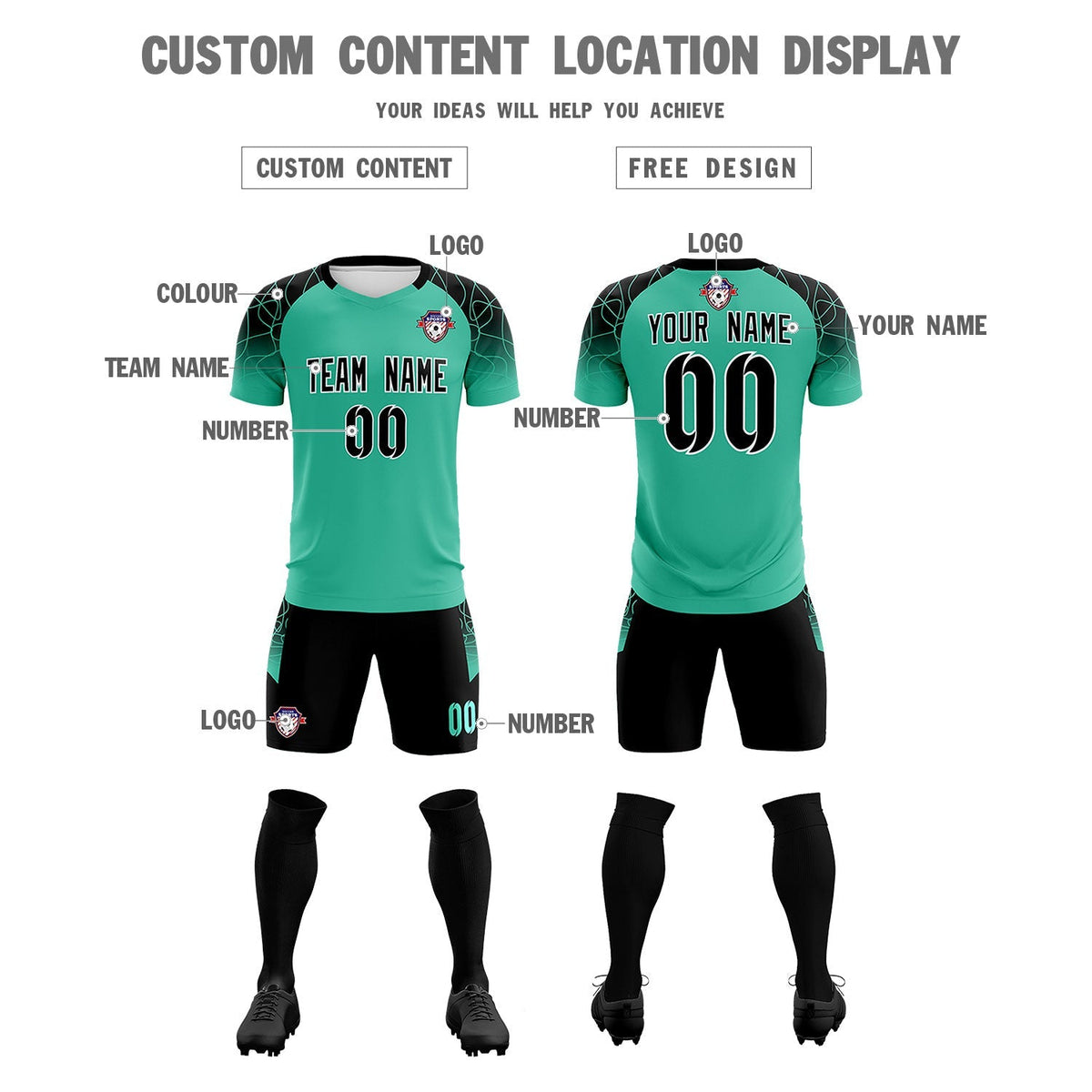Custom Green Classic Soccer Training Kit Jersey For Adults/Kids