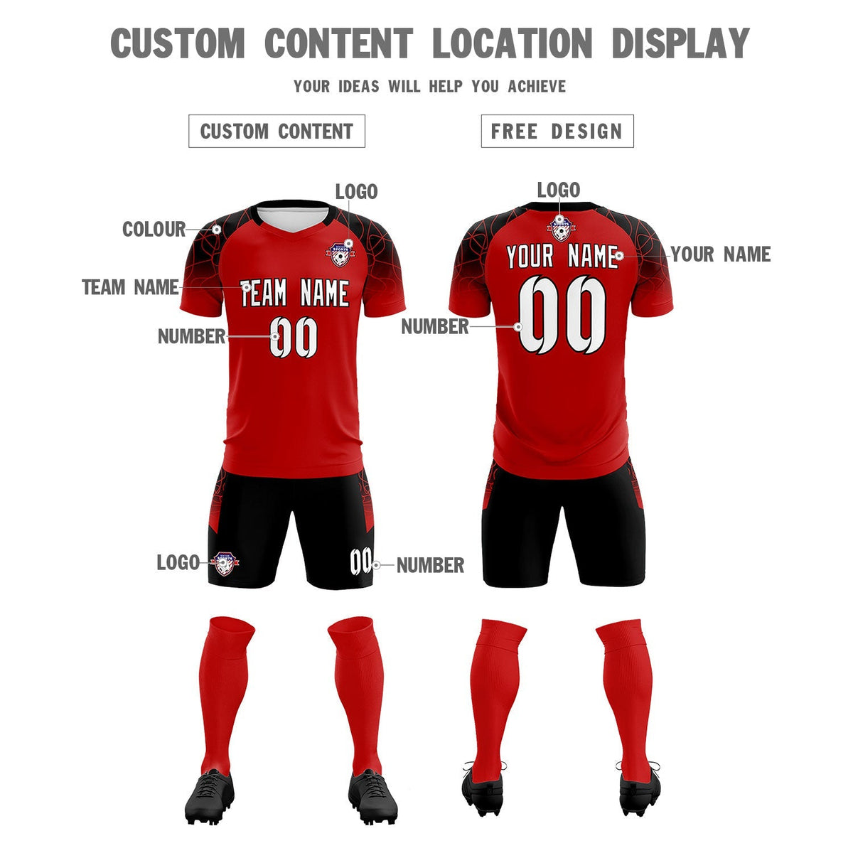 Custom Red Classic Soccer Training Sets Jersey For Adults/Kids