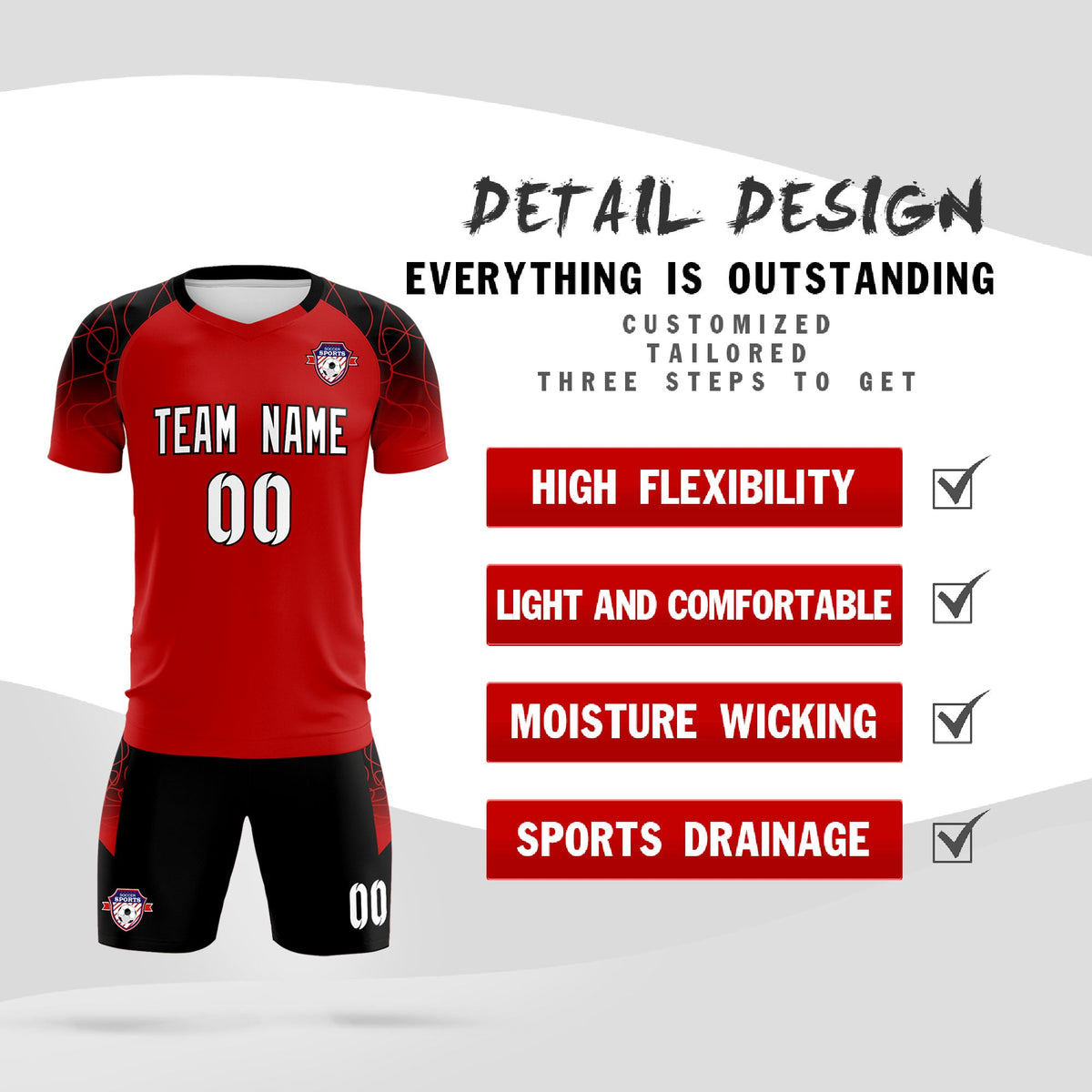 Custom Red Classic Soccer Training Sets Jersey For Adults/Kids