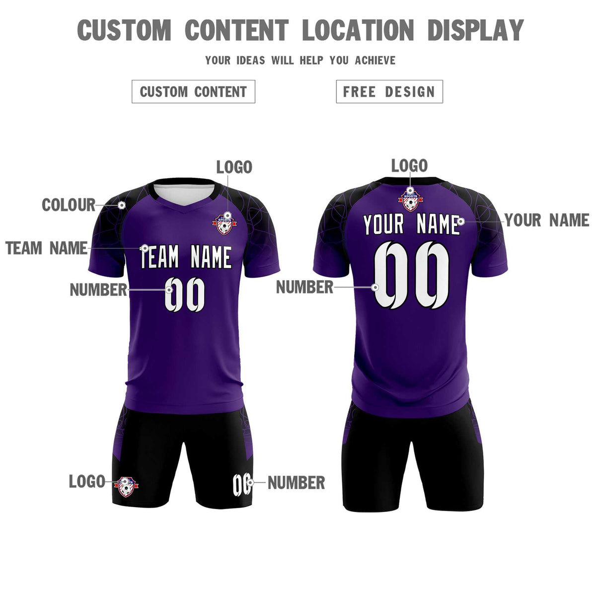 Custom Purple Classic Soccer Training Kit Jersey For Adults/Kids