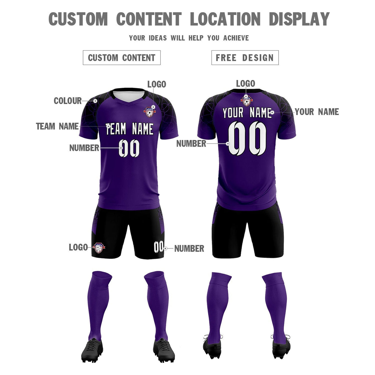 Custom Purple Classic Soccer Training Sets Jersey For Adults/Kids